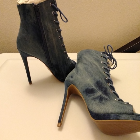 ONLY 2 LEFT! Wild Diva Denim Lace Up Bootie - Picture 6 of 6